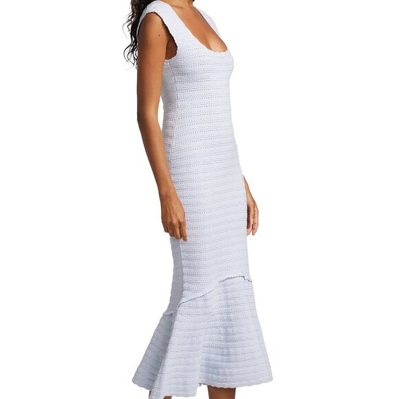 LoveShackFancy | Leigh Pointelle Knit Midi Dress Blue | NWT - Picture 4 of 16